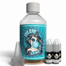 Load image into Gallery viewer, The Brews Bros Blue Gums 250ml Short Fill E Liquid Blue Raspberry Bubblegum Flavour with Four 10ml Nicotine Shots