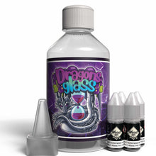 Load image into Gallery viewer, The Brews Bros Dragons Glass 250ml Short Fill E Liquid Blackcurrant Menthol Flavour with Four 10ml Nicotine Shots