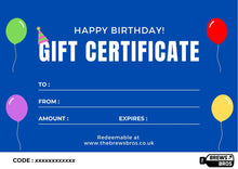 Load image into Gallery viewer, blue happy birthday the brews bros gift card with balloon icons
