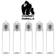 Load image into Gallery viewer, pack of five clear chubby gorilla 60ml e liquid bottles
