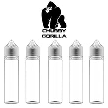 Load image into Gallery viewer, pack of five clear chubby gorilla 60ml e liquid bottles