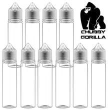 Load image into Gallery viewer, pack of ten clear chubby gorilla 60ml e liquid bottles