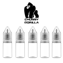 Load image into Gallery viewer, pack of five clear chubby gorilla 10ml e liquid bottles
