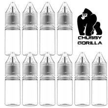 Load image into Gallery viewer, pack of ten clear chubby gorilla 10ml e liquid bottles
